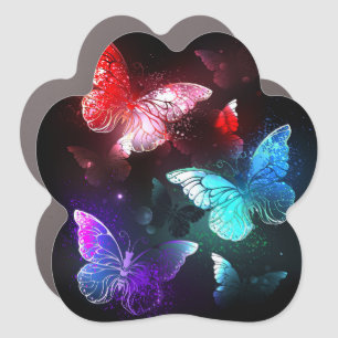 Three Glowing Butterflies on night background Car Magnet