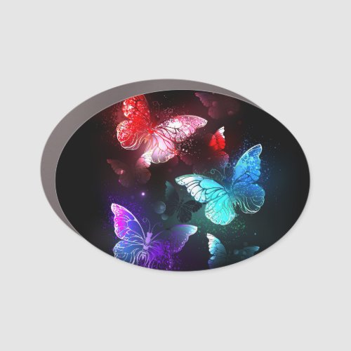 Three Glowing Butterflies on night background Car Magnet