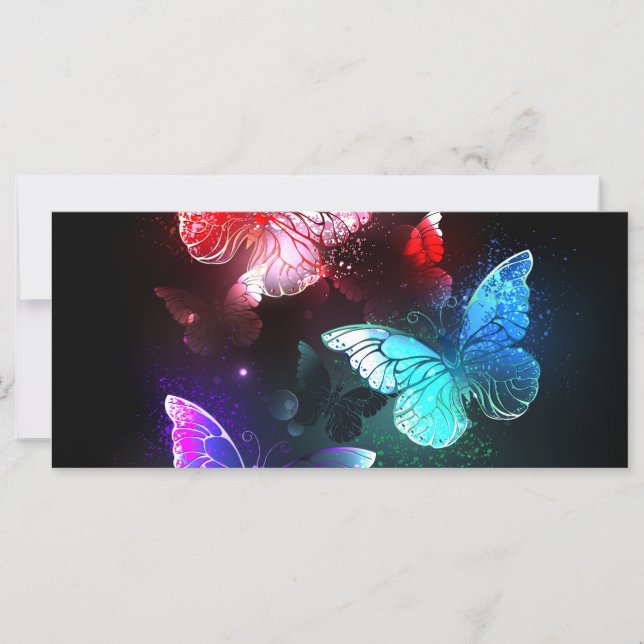 Three Glowing Butterflies on night background Card (Front)