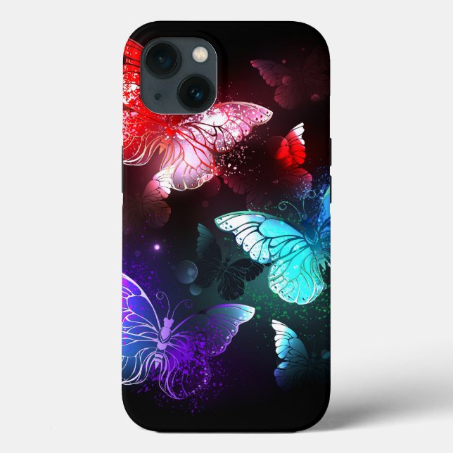 Three Glowing Butterflies on night background Case-Mate iPhone Case (Back)