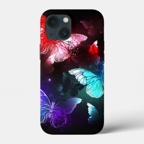 Three Glowing Butterflies on night background iPhone 13 Mini Case