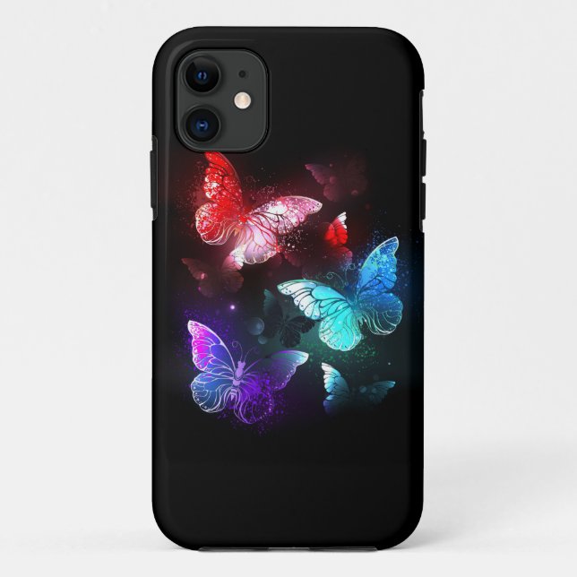 Three Glowing Butterflies on night background Case-Mate iPhone Case (Back)