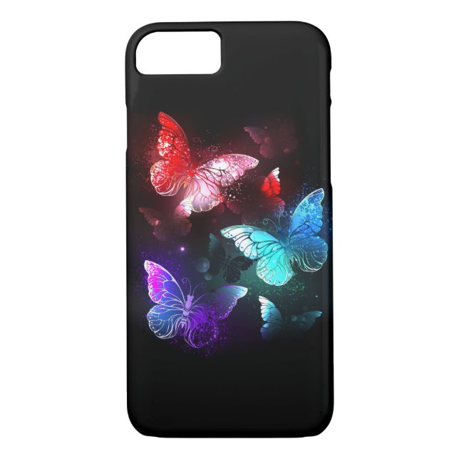 Three Glowing Butterflies on night background Case-Mate iPhone Case (Back)