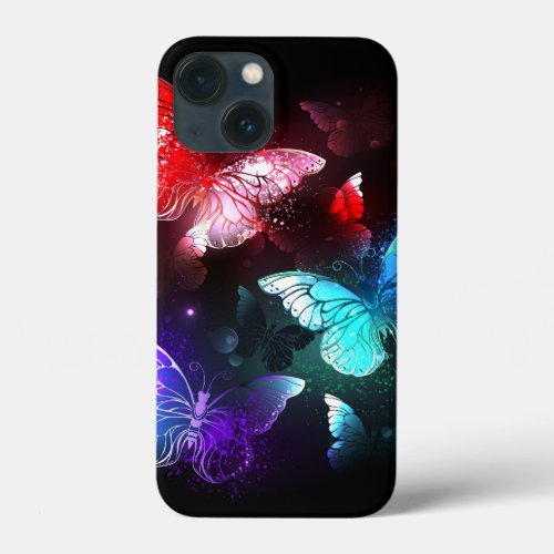 Three Glowing Butterflies on night background iPhone 13 Mini Case