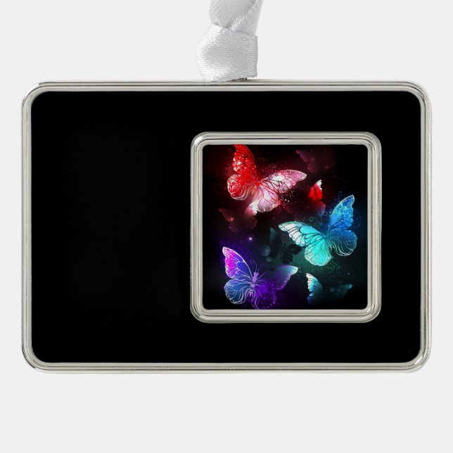 Three Glowing Butterflies on night background Christmas Ornament (Front)