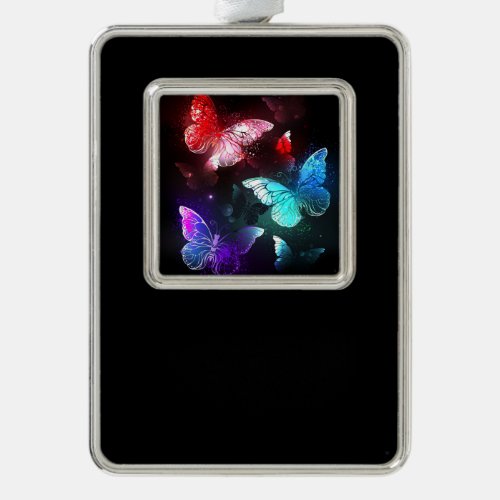 Three Glowing Butterflies on night background Christmas Ornament