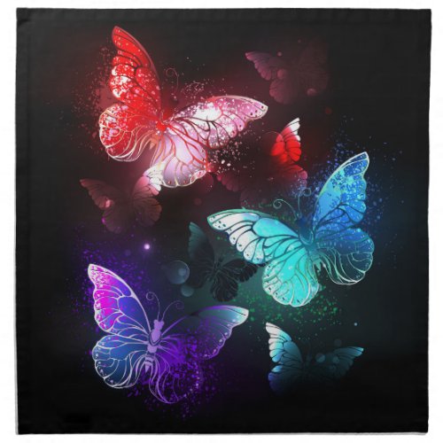 Three Glowing Butterflies on night background Cloth Napkin