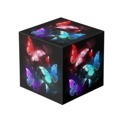 Three Glowing Butterflies on night background Cube