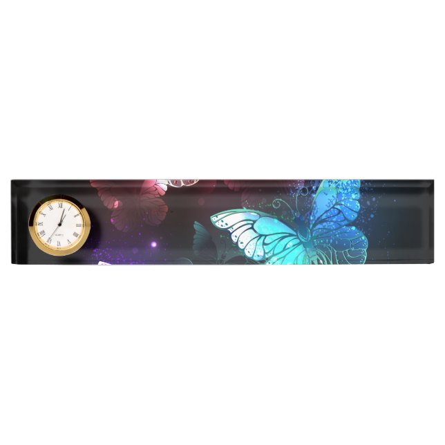 Three Glowing Butterflies on night background Desk Name Plate (Front)