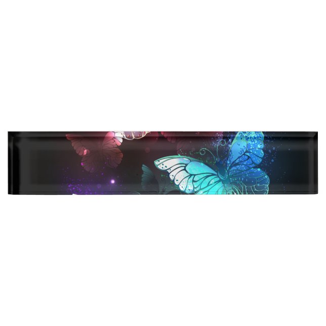 Three Glowing Butterflies on night background Desk Name Plate (Front)