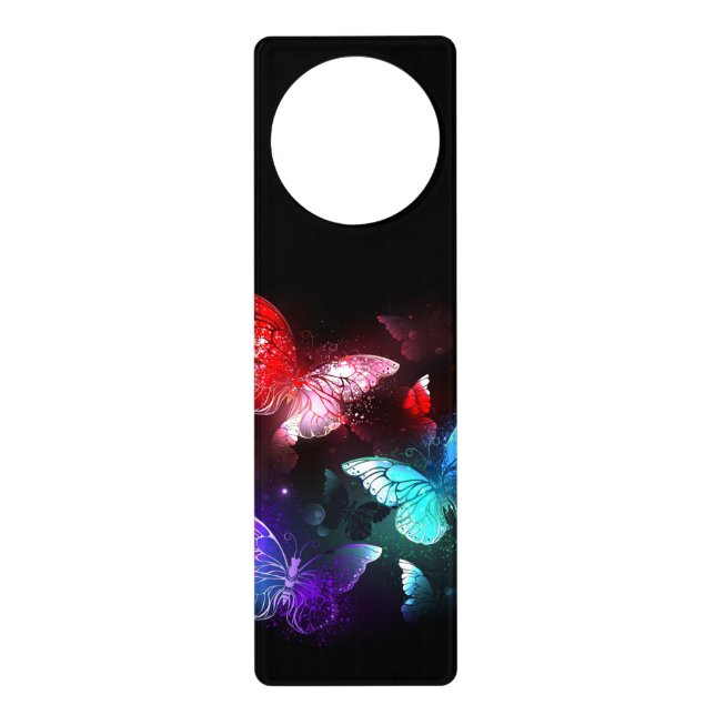 Three Glowing Butterflies on night background Door Hanger (Front)