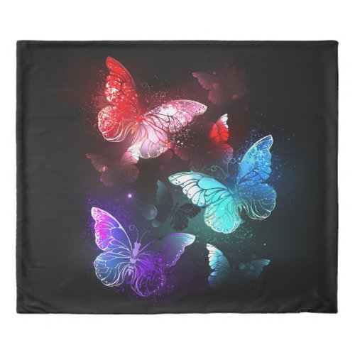 Three Glowing Butterflies on night background Duvet Cover
