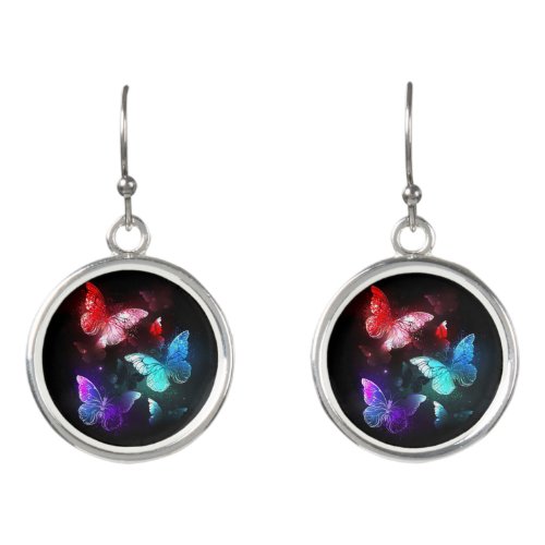 Three Glowing Butterflies on night background Earrings