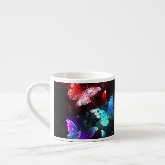 Three Glowing Butterflies on night background Espresso Cup (Left)