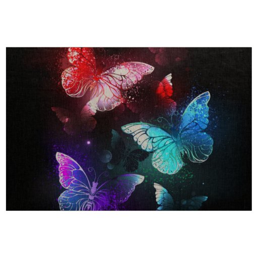 Three Glowing Butterflies on night background Fabric