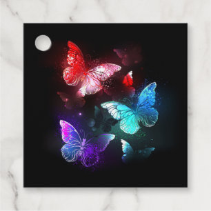 Three Glowing Butterflies on night background Favor Tags