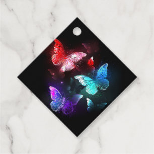 Three Glowing Butterflies on night background Favor Tags