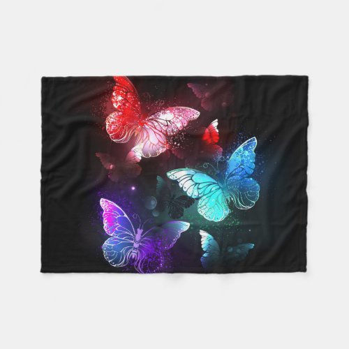 Three Glowing Butterflies on night background Fleece Blanket