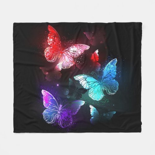 Three Glowing Butterflies on night background Fleece Blanket