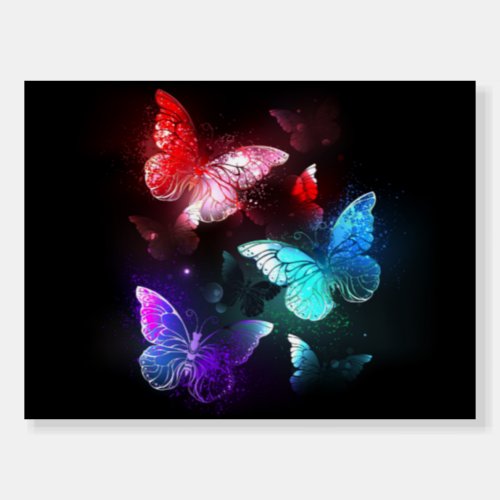 Three Glowing Butterflies on night background Foam Board