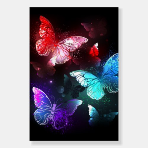 Three Glowing Butterflies on night background Foam Board