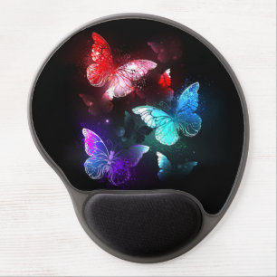 Three Glowing Butterflies on night background Gel Mouse Pad