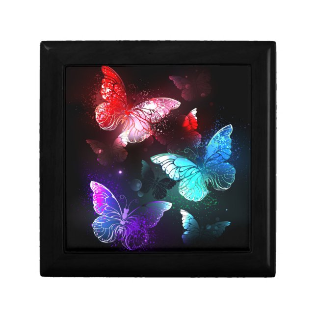 Three Glowing Butterflies on night background Gift Box (Front)