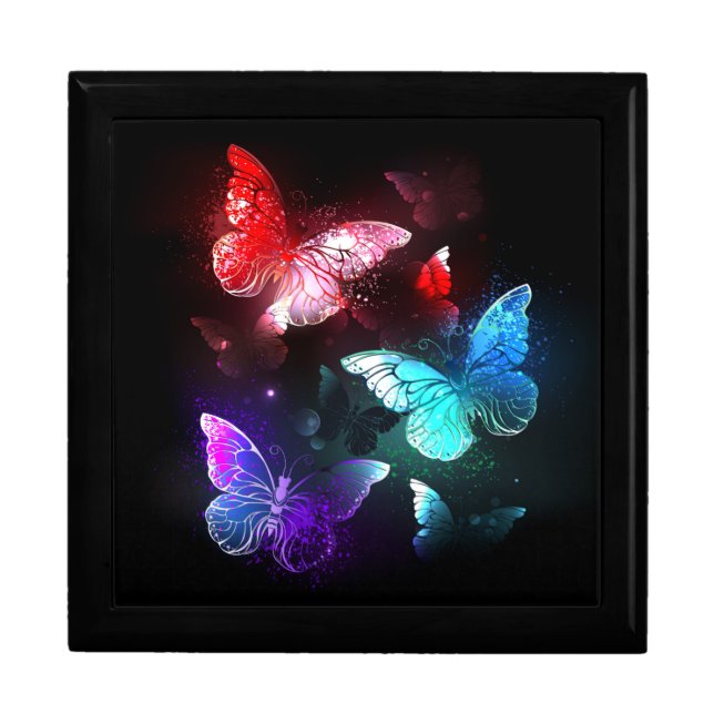 Three Glowing Butterflies on night background Gift Box (Front)
