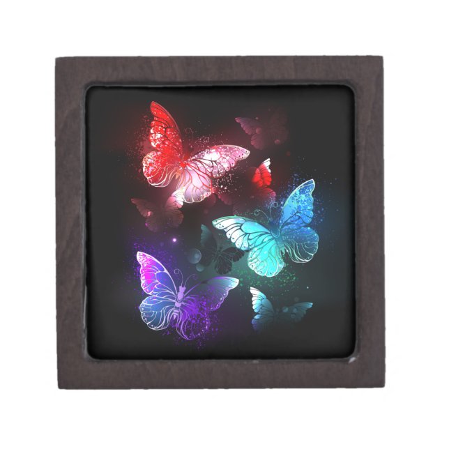 Three Glowing Butterflies on night background Gift Box (Front)
