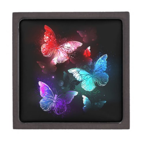 Three Glowing Butterflies on night background Gift Box