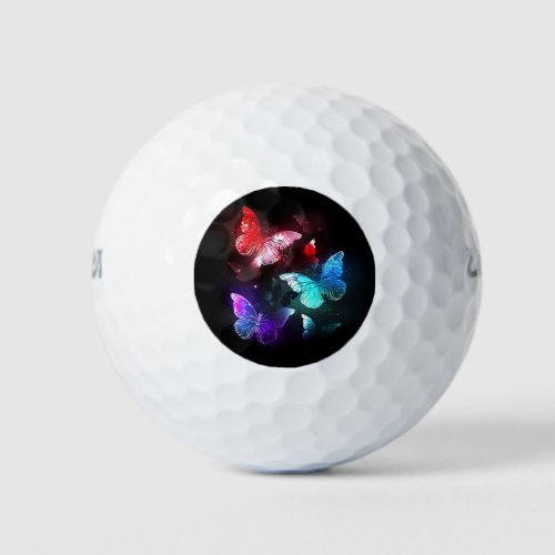 Three Glowing Butterflies on night background Golf Balls