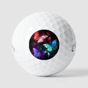 Three Glowing Butterflies on night background Golf Balls