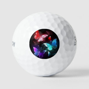 Three Glowing Butterflies on night background Golf Balls