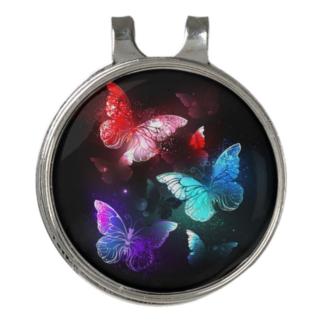 Three Glowing Butterflies on night background Golf Hat Clip (Front)