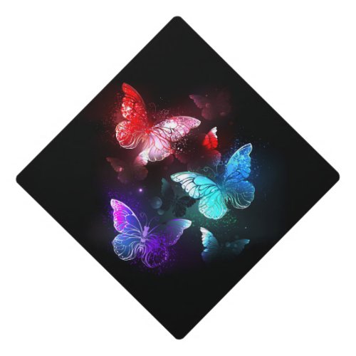 Three Glowing Butterflies on night background Graduation Cap Topper