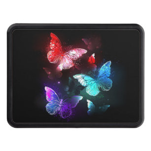 Three Glowing Butterflies on night background Hitch Cover