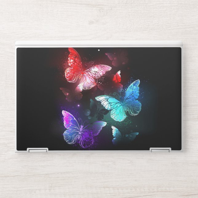 Three Glowing Butterflies on night background HP Laptop Skin (Front)