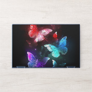 Three Glowing Butterflies on night background HP Laptop Skin