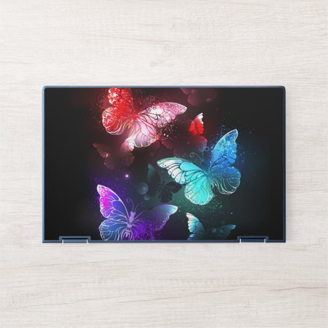 Three Glowing Butterflies on night background HP Laptop Skin (Front)