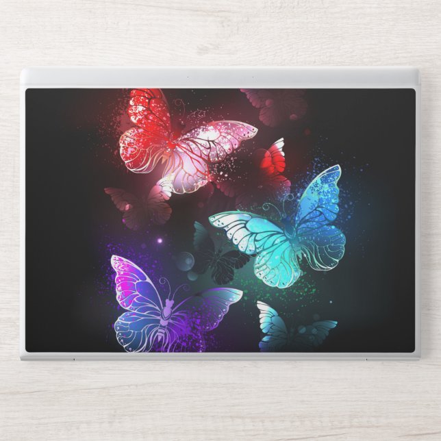 Three Glowing Butterflies on night background HP Laptop Skin (Front)