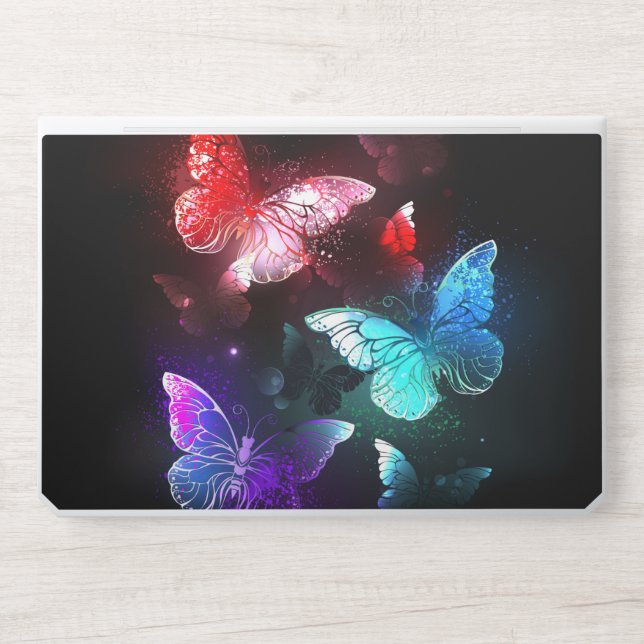 Three Glowing Butterflies on night background HP Laptop Skin (Front)