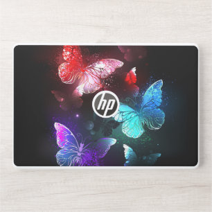Three Glowing Butterflies on night background HP Laptop Skin