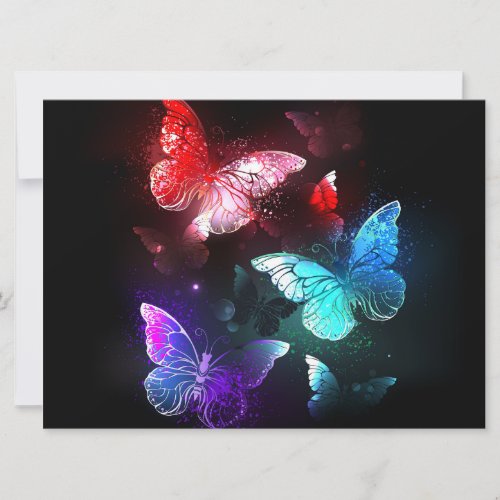 Three Glowing Butterflies on night background Invitation