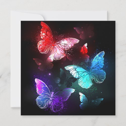 Three Glowing Butterflies on night background Invitation