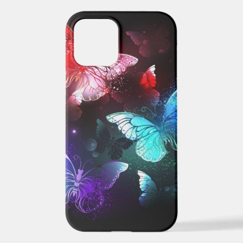 Three Glowing Butterflies on night background iPhone 12 Case