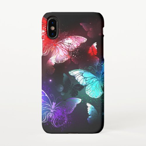 Three Glowing Butterflies on night background iPhone X Case