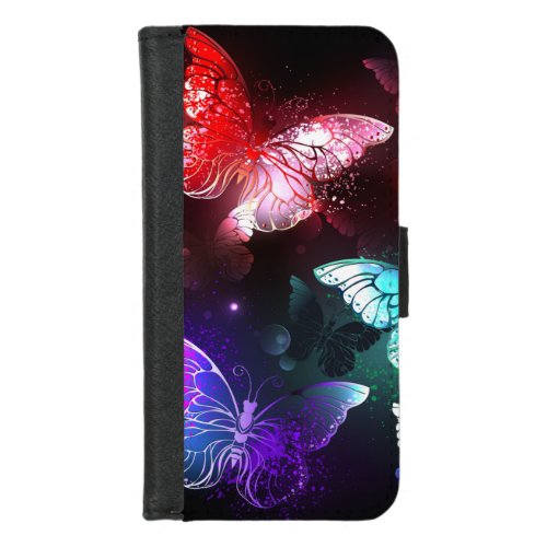 Three Glowing Butterflies on night background iPhone 87 Wallet Case