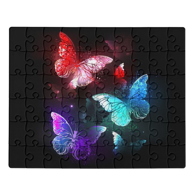 Three Glowing Butterflies on night background Jigsaw Puzzle (Puzzle Horizontal)