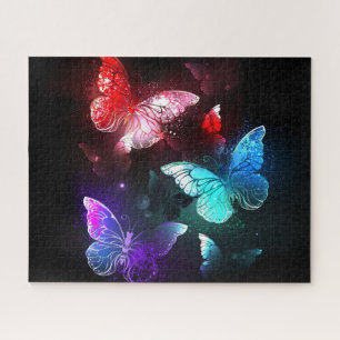 Three Glowing Butterflies on night background Jigsaw Puzzle