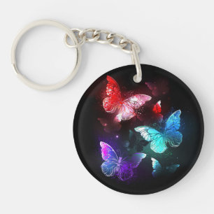 Three Glowing Butterflies on night background Keychain